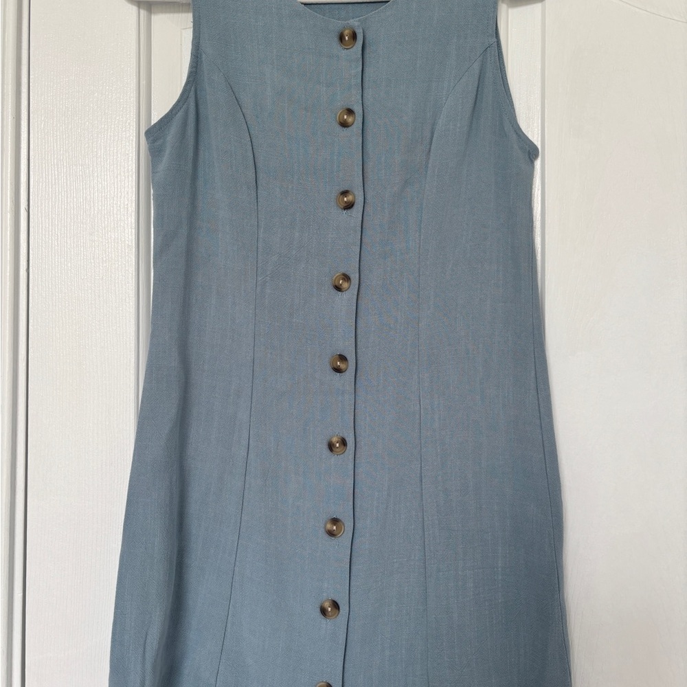 Monteau Sleeveless Slate Blue Button-Front Dress